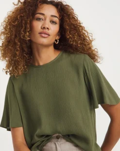 Crinkle Boxy Fluted Sleeve Top