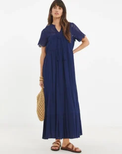 Crinkle Broderie Trim Smock Dress