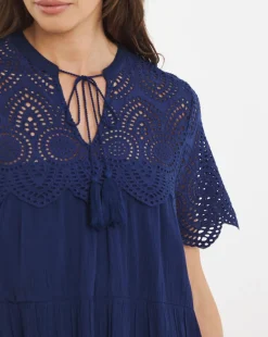 Crinkle Broderie Trim Smock Dress