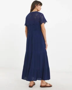 Crinkle Broderie Trim Smock Dress