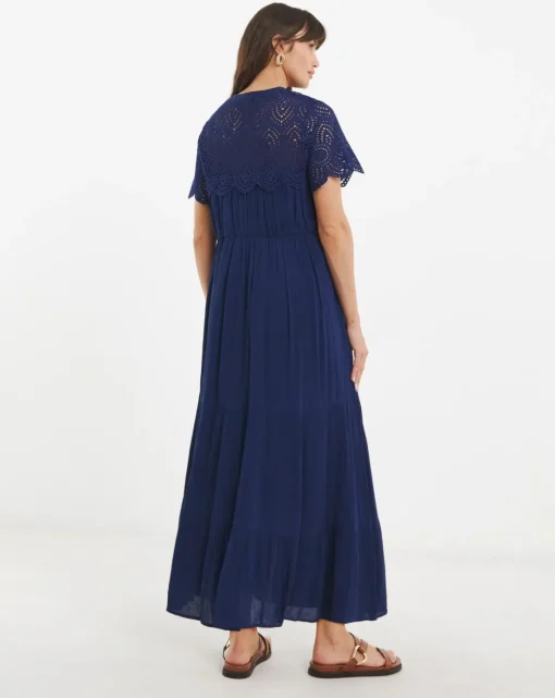 Crinkle Broderie Trim Smock Dress