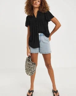 Crinkle Ladder Insert Blouse