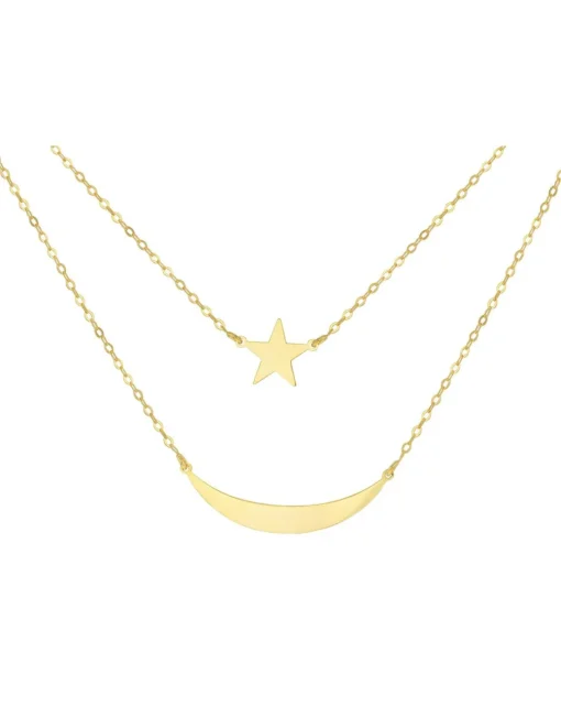 9CT Gold Star & Moon Layered Necklace