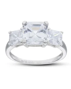 9ct White Gold Cubic Zirconia Trilogy Ring