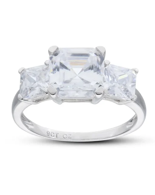 9ct White Gold Cubic Zirconia Trilogy Ring