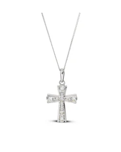 9ct White Gold CZ Cross Pendant