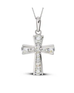 9ct White Gold CZ Cross Pendant