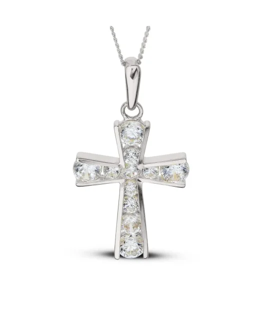 9ct White Gold CZ Cross Pendant