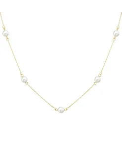 9ct Yellow Gold Pearl Station Necklace