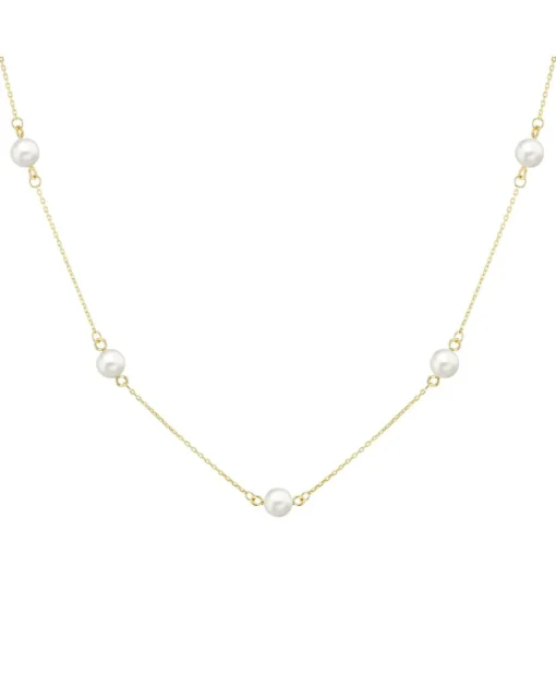 9ct Yellow Gold Pearl Station Necklace