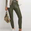 Dark Olive PU Leather Look Legging with Stretch