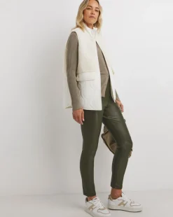 Dark Olive PU Leather Look Legging with Stretch