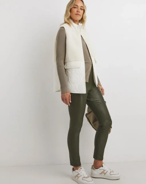 Dark Olive PU Leather Look Legging with Stretch