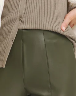 Dark Olive PU Leather Look Legging with Stretch