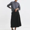 Denim Black Full Pleat Denim Skirt
