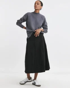 Denim Black Full Pleat Denim Skirt