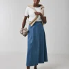 Denim Blue Full Pleat Denim Skirt