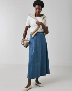 Denim Blue Full Pleat Denim Skirt