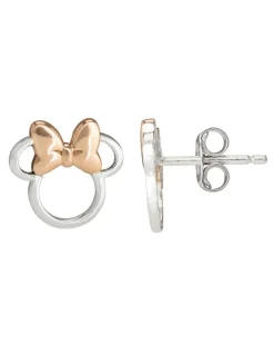 Disney Minnie Mouse Sterling Silver Stud Earrings with Rose Gold Bow