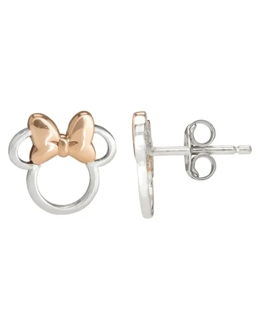 Disney Minnie Mouse Sterling Silver Stud Earrings with Rose Gold Bow