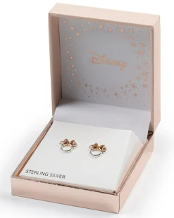 Disney Minnie Mouse Sterling Silver Stud Earrings with Rose Gold Bow