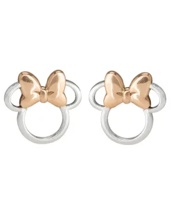 Disney Minnie Mouse Sterling Silver Stud Earrings with Rose Gold Bow
