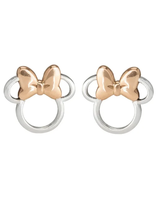Disney Minnie Mouse Sterling Silver Stud Earrings with Rose Gold Bow