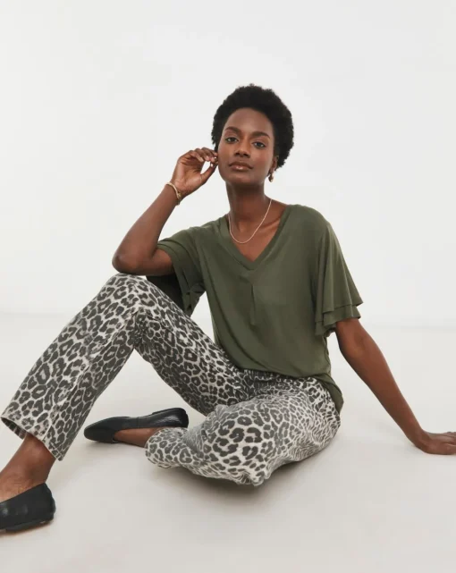 Double Angel Sleeve V Neck Top