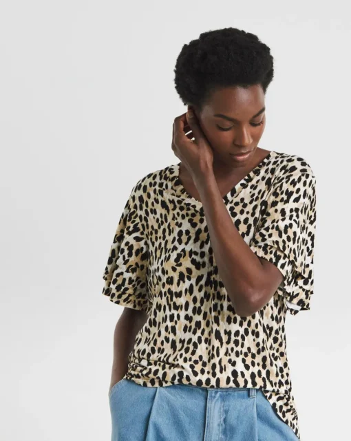 Double Angel Sleeve V Neck Top
