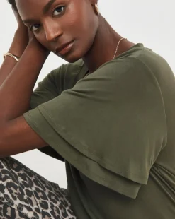 Double Angel Sleeve V Neck Top