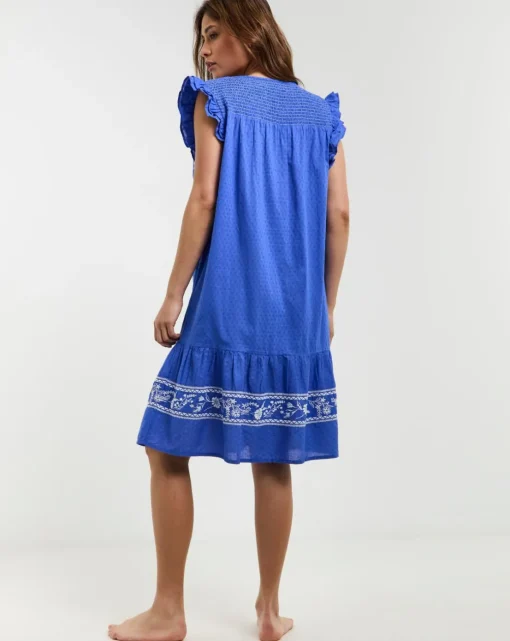 Figleaves Frida Blue Embroidered Beach Dress