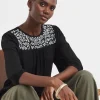Floral Embroidered Blouson Longline Top