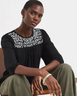 Floral Embroidered Blouson Longline Top