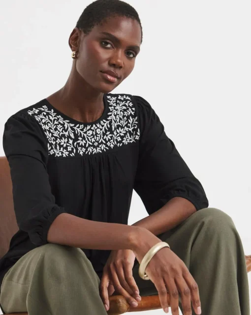 Floral Embroidered Blouson Longline Top