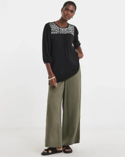 Floral Embroidered Blouson Longline Top