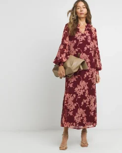 Frill Collar Printed Maxi Dress