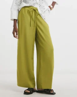 Green Linen Mix Wide Leg Trouser