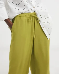 Green Linen Mix Wide Leg Trouser