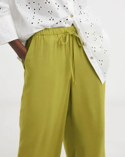 Green Linen Mix Wide Leg Trouser