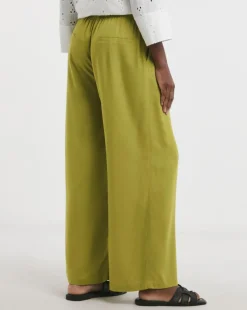 Green Linen Mix Wide Leg Trouser