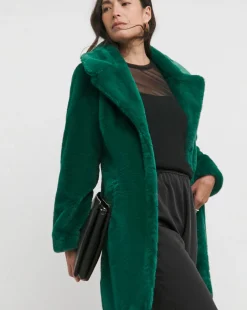 Green Plush Faux Fur Coat