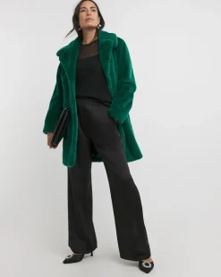Green Plush Faux Fur Coat