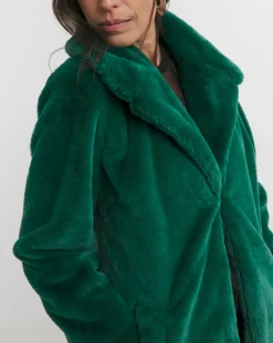 Green Plush Faux Fur Coat