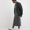 Grey Acid Wash Midi Skirt