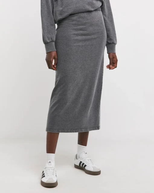 Grey Acid Wash Midi Skirt