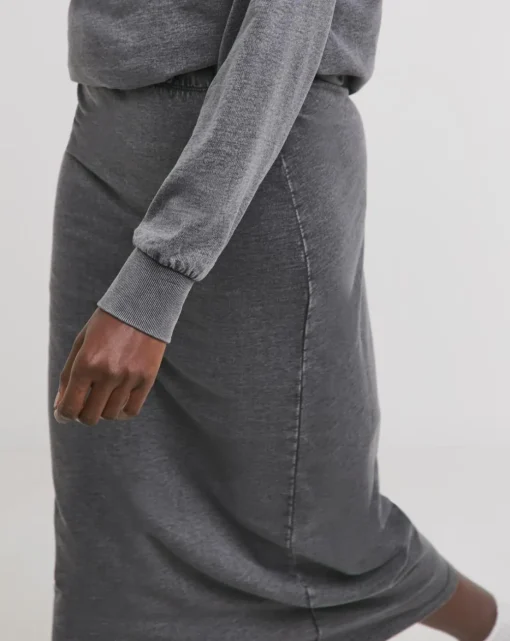 Grey Acid Wash Midi Skirt
