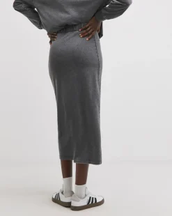 Grey Acid Wash Midi Skirt