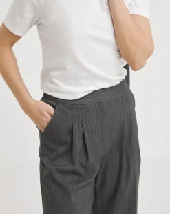 Grey Pinstripe Wide Leg Trousers