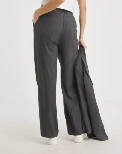 Grey Pinstripe Wide Leg Trousers