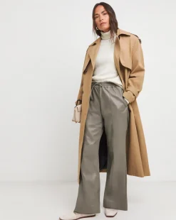 Grey PU Leather Look Drawstring Wide Leg Trouser